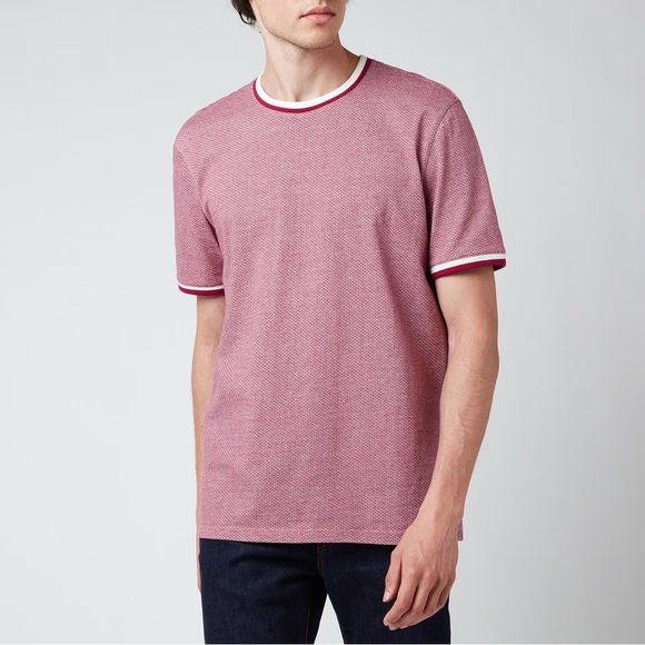 Ted Baker Red Cotton Crewneck Short Sleeve Ringer Shirt - Picture 1 of 14